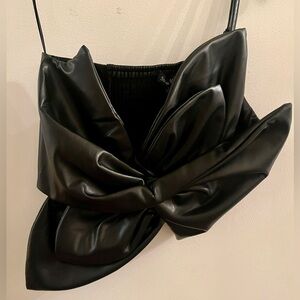 Black Faux Leather Bow Top by Strut & Bolt of LA; one shoulder strap, size L